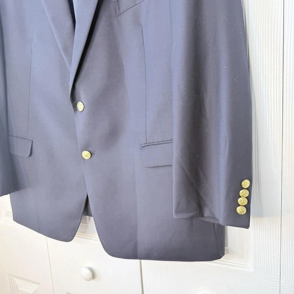 Lauren Ralph Lauren Men's Navy Wool Sport Coat Blazer Jacket Gold Buttons 46R‎